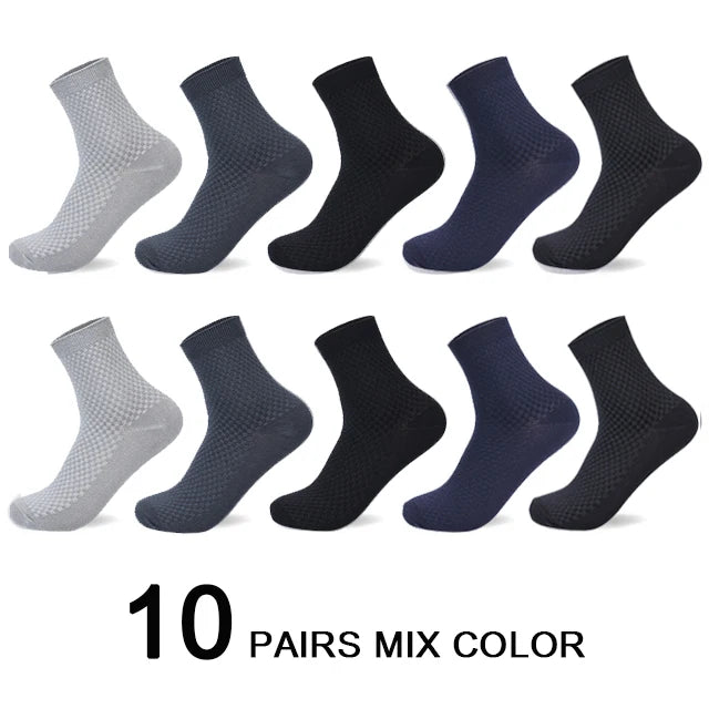 Men’s Business Casual Socks - 5/10/15 Pairs, Mid-Calf Compression Dress Socks for Spring & Autumn