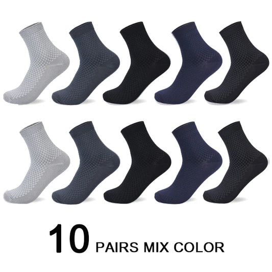 Men’s Business Casual Socks - 5/10/15 Pairs, Mid-Calf Compression Dress Socks for Spring & Autumn
