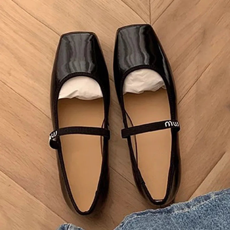 Women’s Ballet Flats - Elegant French Square-Toe Mary Jane Slip-On Shoes