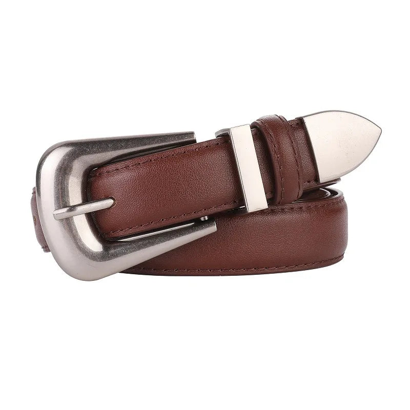 Women’s Genuine Burgundy Leather Belt - Gold Metal Buckle, Luxury Casual Strap for Jeans & Dresses