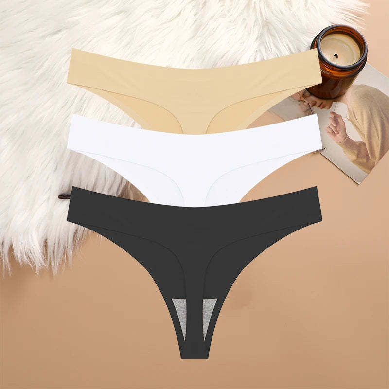 3-Piece Seamless G-String Lingerie Set - Breathable Low-Waist T-Back Panties for Women