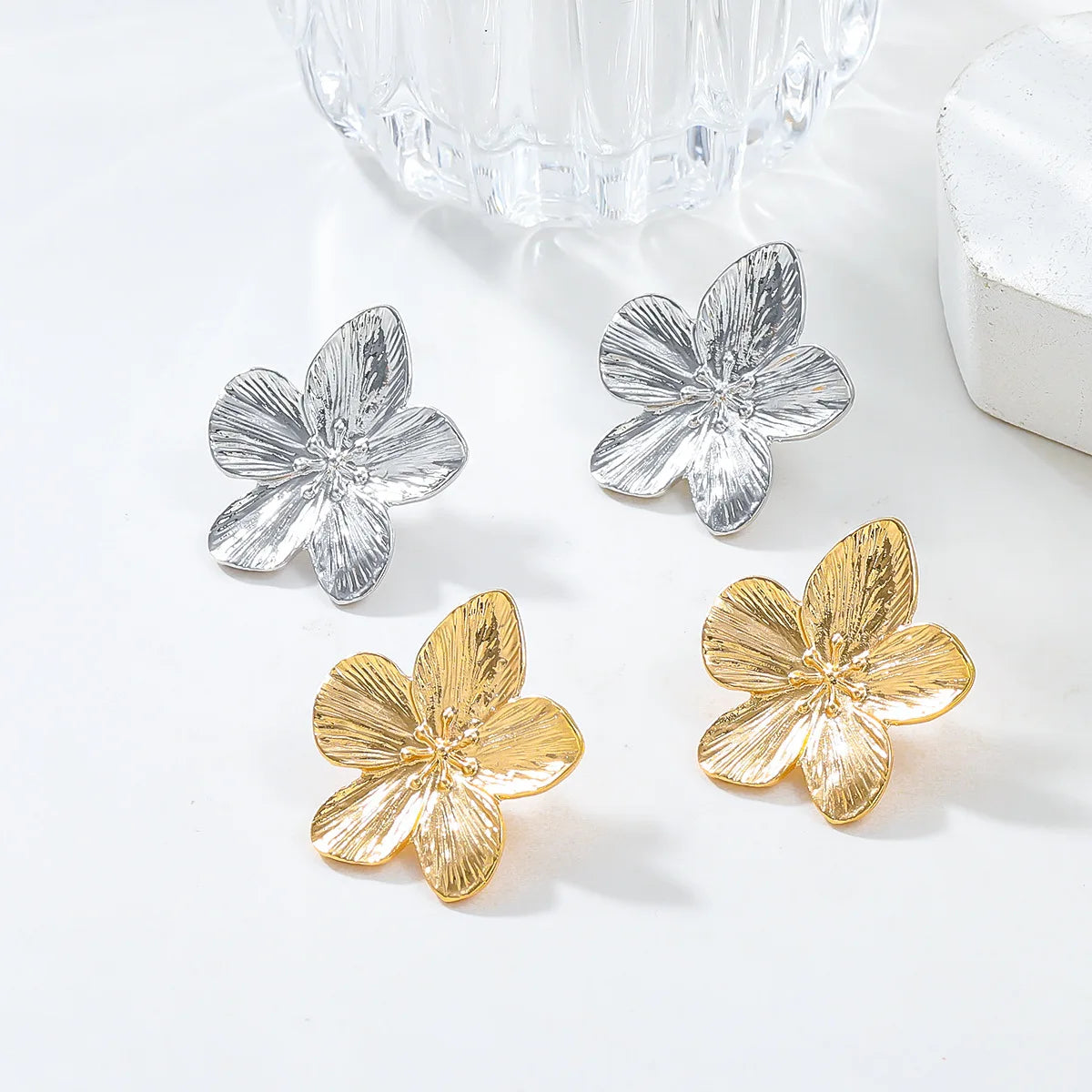 2PC Women’s Stainless Steel Flower Earrings - Trendy Fashion Jewelry for Festivals, Parties & Travel
