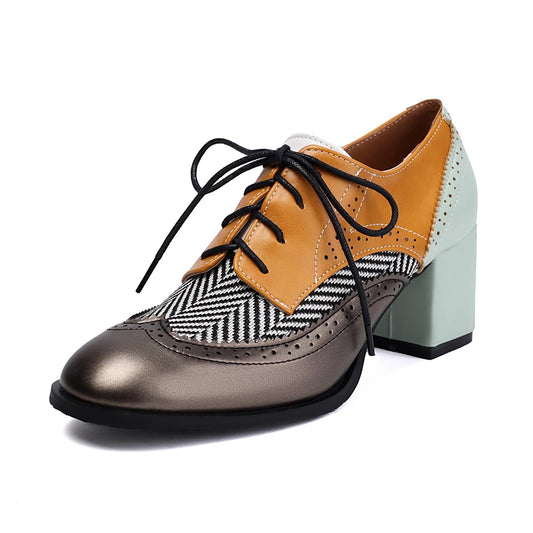 Women’s Vintage Oxford Pumps – Genuine Leather, Retro Thick Heels