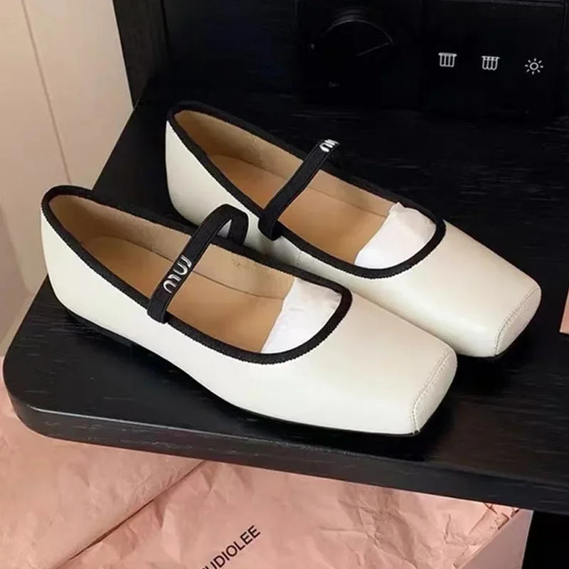 Women’s Ballet Flats - Elegant French Square-Toe Mary Jane Slip-On Shoes