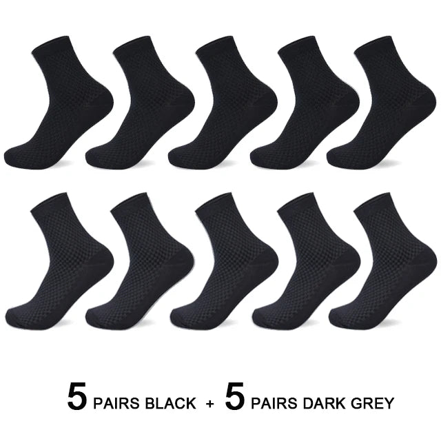 Men’s Business Casual Socks - 5/10/15 Pairs, Mid-Calf Compression Dress Socks for Spring & Autumn