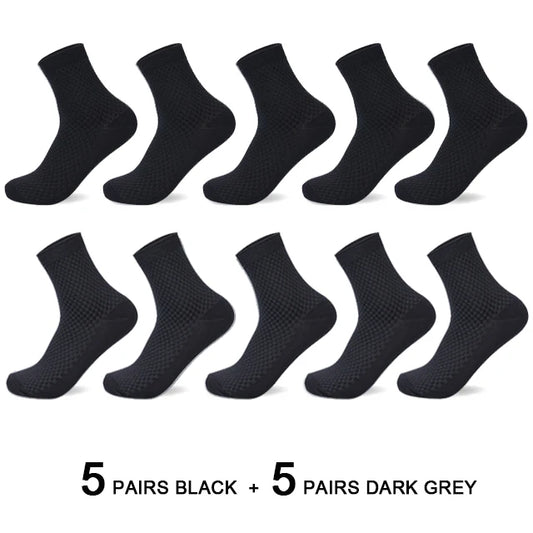 Men’s Business Casual Socks - 5/10/15 Pairs, Mid-Calf Compression Dress Socks for Spring & Autumn