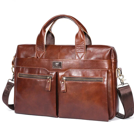 BullCaptain Men’s Genuine Leather Briefcase | 14-Inch Laptop Shoulder Bag & Business Handbag