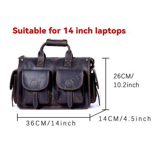 Vintage Men’s Leather Messenger Bag | Cowhide Laptop Briefcase 14/15.6 Inch with YKK Zipper – Office & Work Bag Gift