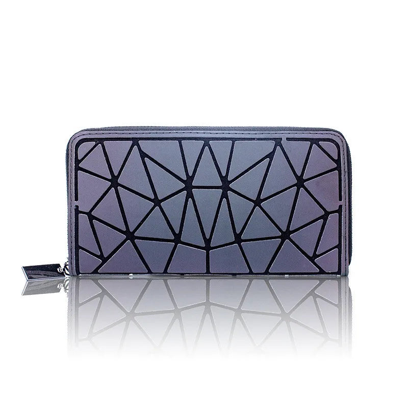 Fashion Luminous Geometric Rhombus Long Zipper Wallet for Women - Multi-Card Phone Holder & Coin Purse