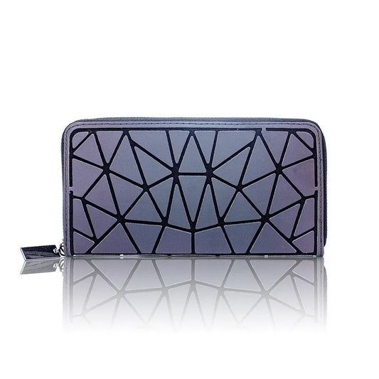 Fashion Luminous Geometric Rhombus Long Zipper Wallet for Women - Multi-Card Phone Holder & Coin Purse