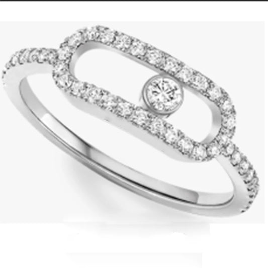 Exquisite Single Diamond Sliding Ring - 925 Sterling Silver Luxury Jewelry