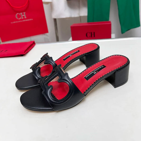 Luxury Stiletto Mules with Red Sole - Women’s Pointed Toe Heels for Office & Summer Parties