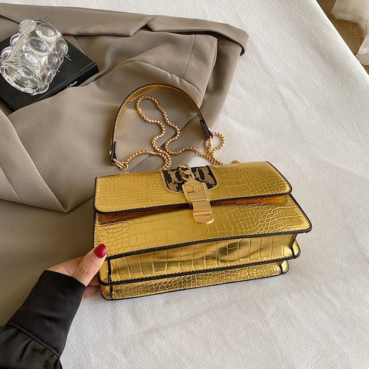 New Crocodile Pattern PU Leather Chain Shoulder Bag - Small Fashion Crossbody Purse for Women