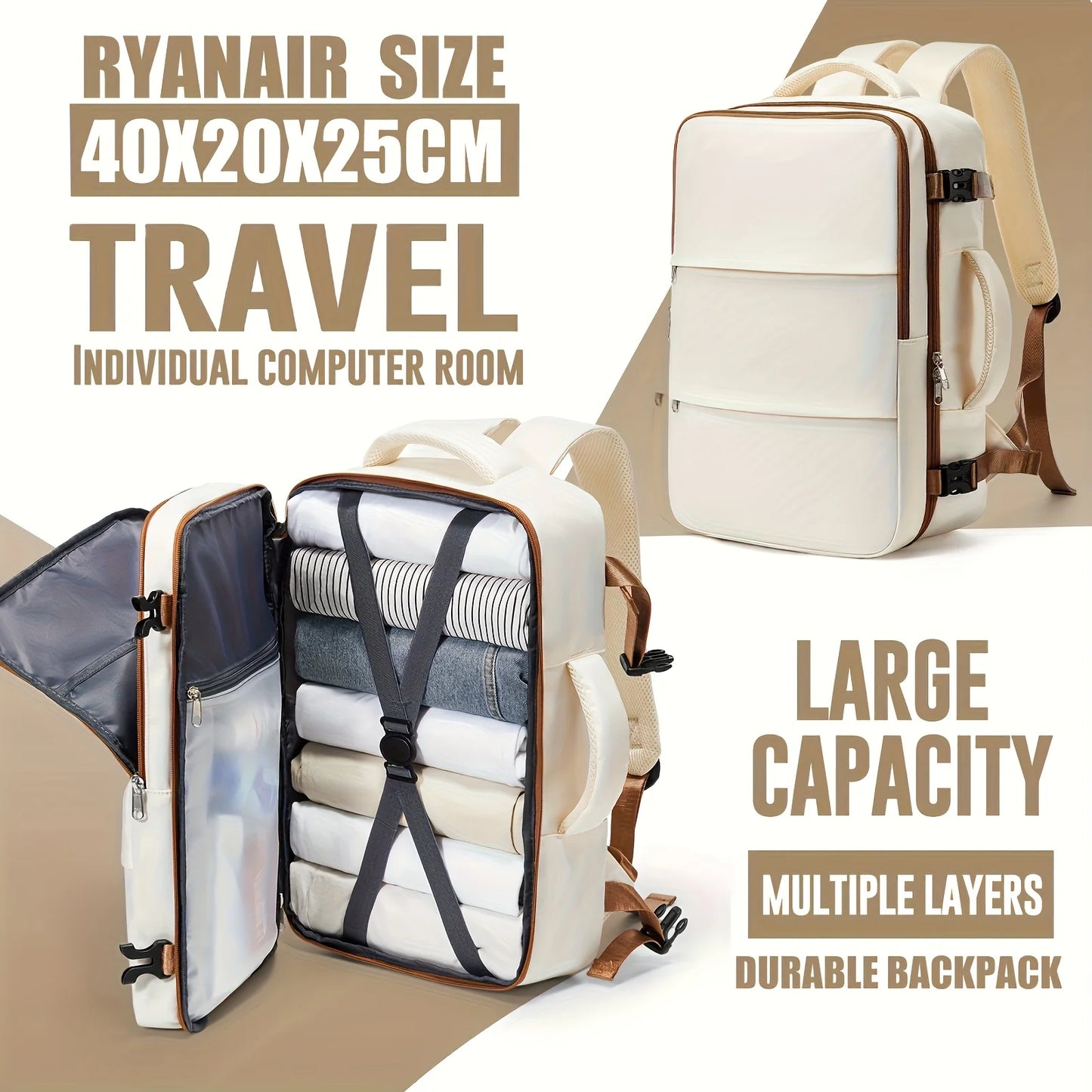 Ryanair Approved Notebook Travel Backpack - Waterproof Laptop Cabin Bag for Men & Women