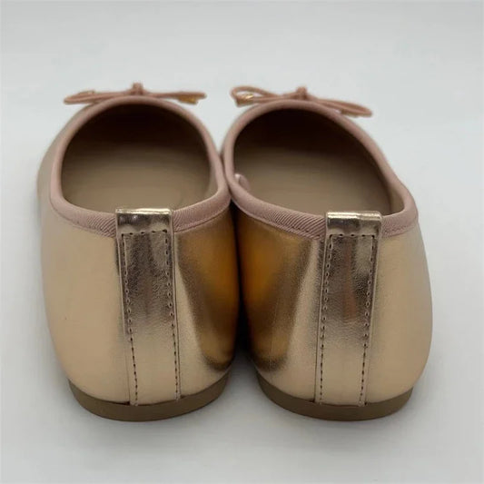 Women’s Elegant Bowknot Slip-On Flats - Gold & Silver Round-Toe Ballerina Mules