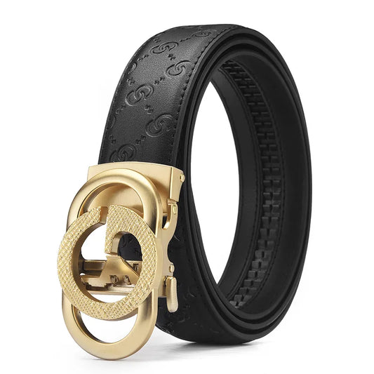 Men’s Designer Leather Belt - Double G Automatic Alloy Buckle, Premium Waist Strap for Jeans