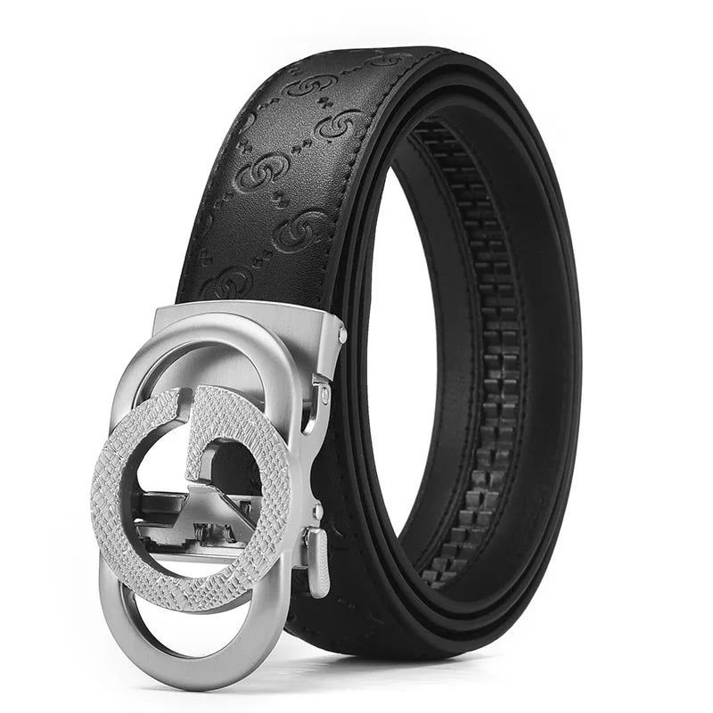 Men’s Designer Leather Belt - Double G Automatic Alloy Buckle, Premium Waist Strap for Jeans