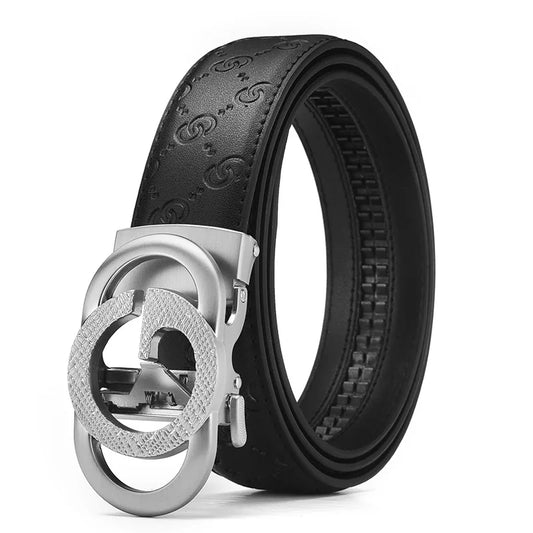 Men’s Designer Leather Belt - Double G Automatic Alloy Buckle, Premium Waist Strap for Jeans