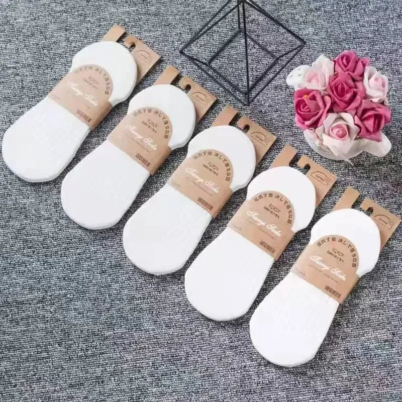 Women’s Invisible Boat Socks - 5 Pairs, Soft Cotton Ankle Socks with Silicone Grip, Summer Solid Colors