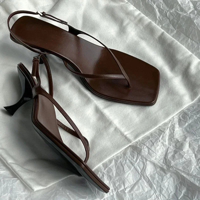 New French Cat Heel Sandals - Women’s Summer Mid-Heel Herringbone Open Toe Clip Toe High Heel Sandals