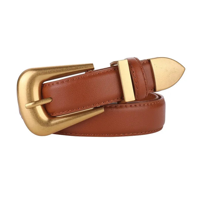 Women’s Genuine Burgundy Leather Belt - Gold Metal Buckle, Luxury Casual Strap for Jeans & Dresses