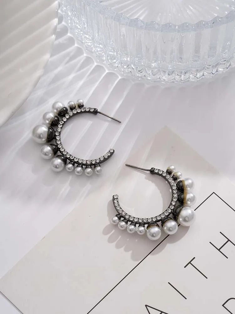 C-Shaped Colorful Zircon Hoop Earrings - Luxury Crystal Geometric Jewelry for Women