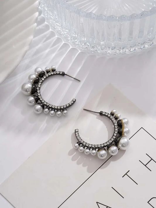 C-Shaped Colorful Zircon Hoop Earrings - Luxury Crystal Geometric Jewelry for Women