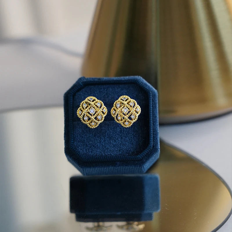 Huitan Trendy Gold Hollow Stud Earrings - Elegant Luxury Jewelry for Women, Perfect for Weddings & Parties