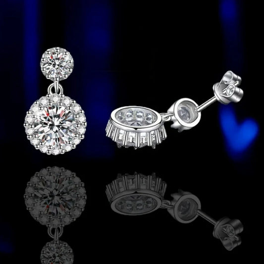 One Carat Moissanite Earrings - 925 Sterling Silver Elegant Sparkling Jewelry for Women