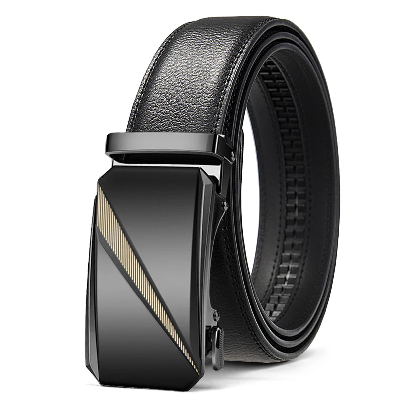 Men’s Genuine Leather Automatic Belt - Adjustable Ratchet Buckle, Luxury Designer Style