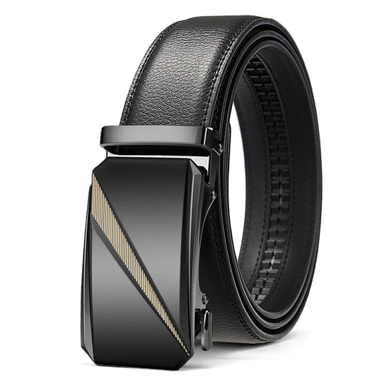 Men’s Genuine Leather Automatic Belt - Adjustable Ratchet Buckle, Luxury Designer Style