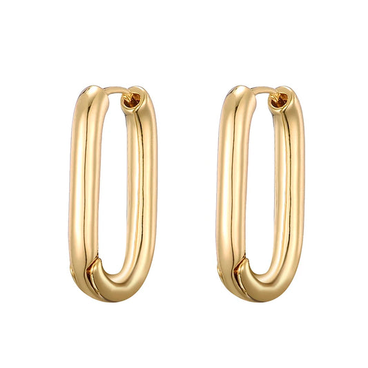 Gold Geometric Oval & Rectangle Hoop Earrings - Elegant Zircon Wedding Jewelry for Women