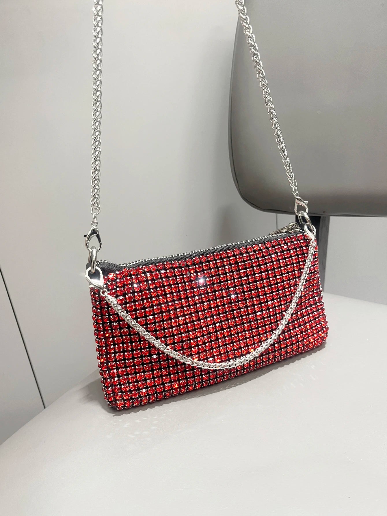 Luxury Designer Rhinestone Clutch - Women's Evening Handbag with Handle & Shoulder Strap