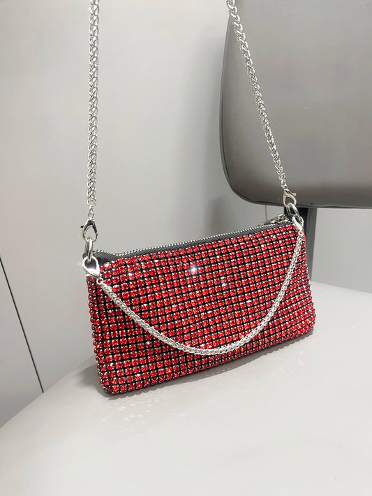 Luxury Designer Rhinestone Clutch - Women's Evening Handbag with Handle & Shoulder Strap