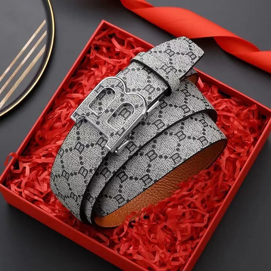 Luxury Men’s Leather Belt - Alloy Needle Buckle with B-Shaped Head, Business & Casual