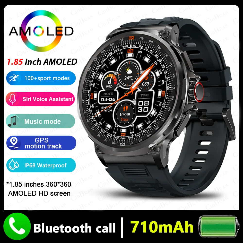 Premium GPS Smartwatch for Men - 1.85-Inch HD AMOLED Screen, 710mAh Battery, Sport & Bluetooth Call Function