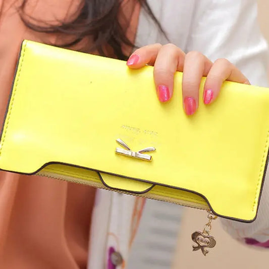Cute Bowknot Long Wallet - PU Leather Zipper Clutch with Multi-Card Slots & Phone Pocket