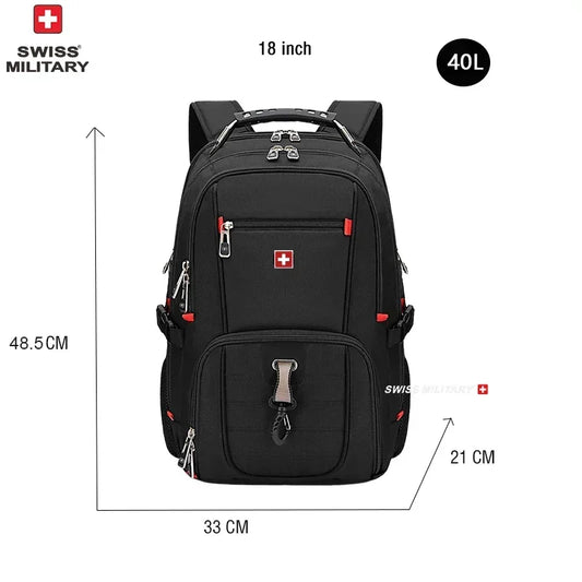 Swiss 17" Laptop Backpack - Waterproof Swiss-Style Multifunctional Travel Bag with USB Charging Port