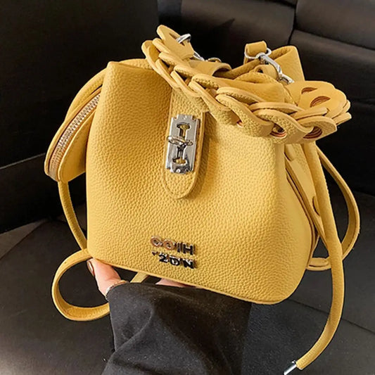 Velora Soft PU Lock Bucket Bag - Chic Shoulder & Crossbody Handbag