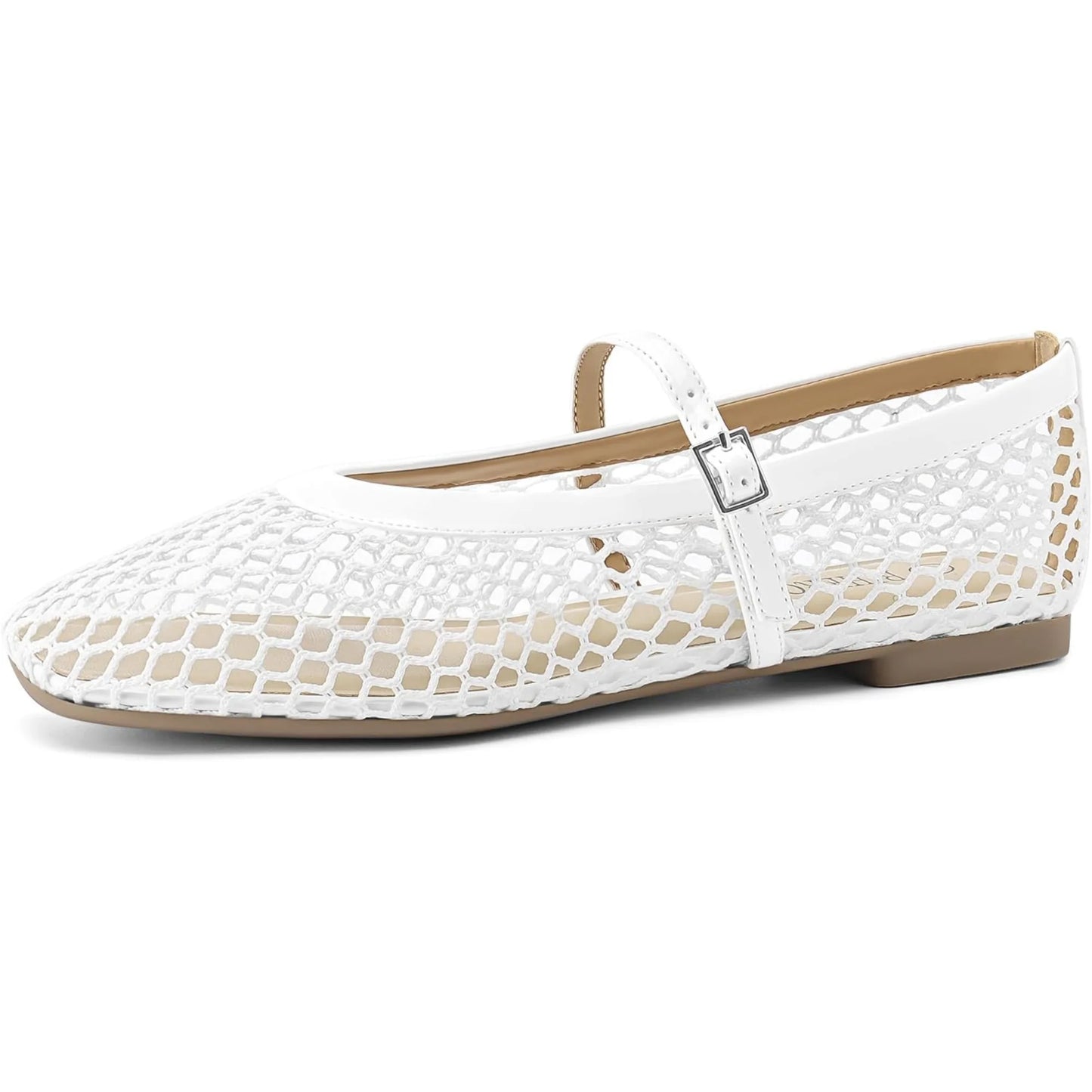 Women’s Mesh Ballet Flats - Comfortable Square-Toe Ballerinas with Buckle Strap