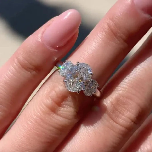 3–6 Carat Oval Cut Moissanite 3-Stone Engagement Ring – 925 Sterling Silver Wedding Band for Women