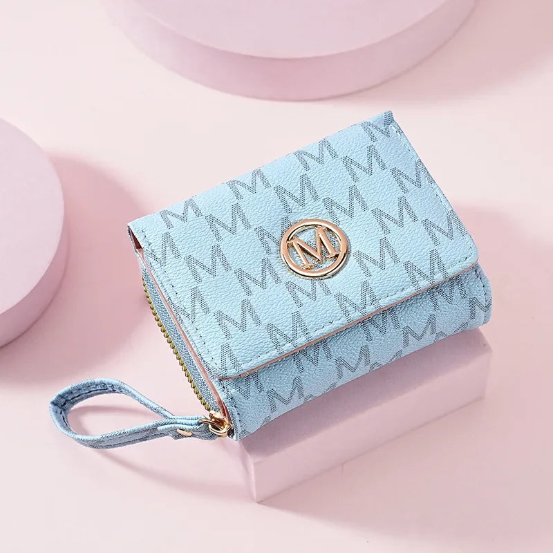 Short M Letter Women's Wallet - Compact Wristlet Purse with Zipper, Card Slots, and Coin Pocket