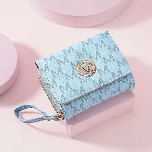 Short M Letter Women's Wallet - Compact Wristlet Purse with Zipper, Card Slots, and Coin Pocket