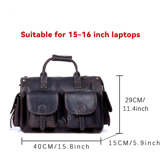 Vintage Men’s Leather Messenger Bag | Cowhide Laptop Briefcase 14/15.6 Inch with YKK Zipper – Office & Work Bag Gift