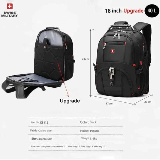 Swiss 17" Laptop Backpack - Waterproof Swiss-Style Multifunctional Travel Bag with USB Charging Port