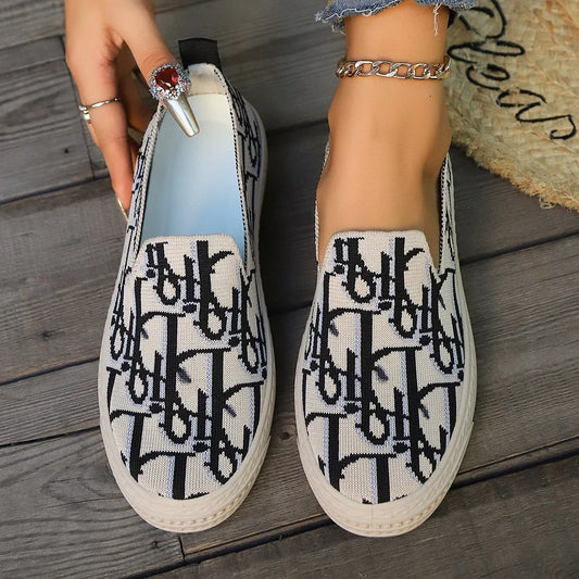 Letter Fisherman Loafers - Knitted Graffiti Sneakers, Casual Breathable Plaid Shoes for Women