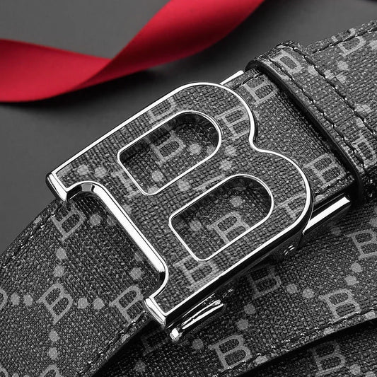 Luxury Men’s Leather Belt - Alloy Needle Buckle with B-Shaped Head, Business & Casual