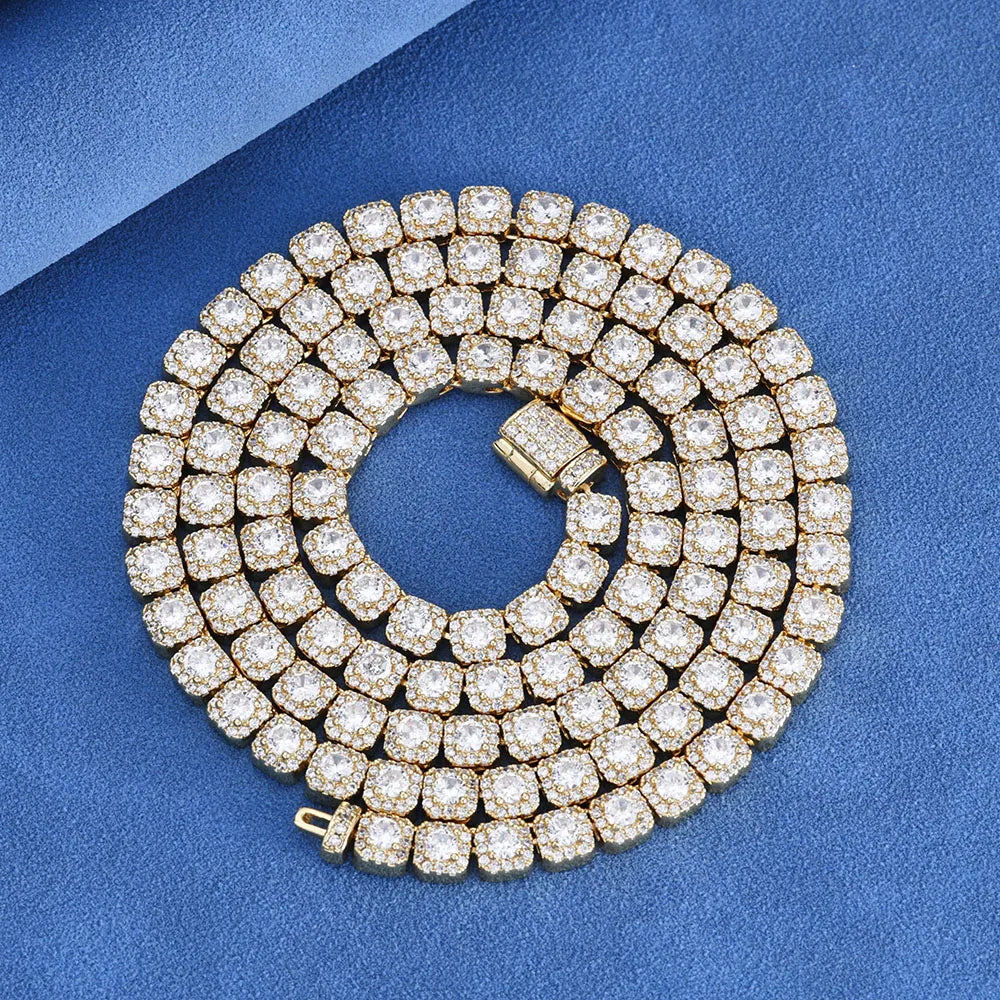 HHIOK 18K Gold Plated Tennis Chain Necklace - 5A Cubic Zirconia Iced Out 5mm/7mm Hip Hop Diamond Chain for Men & Women, Shiny Party Jewelry