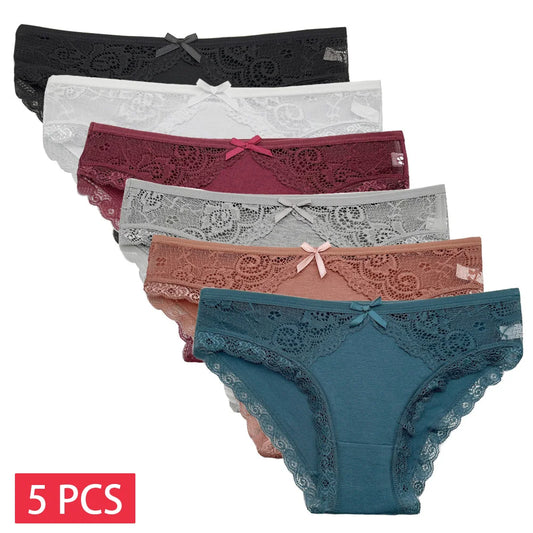 5-Piece Low-Rise Lace Panty Set - Sexy Cotton Briefs for Women, New Arrival Lingerie Collection
