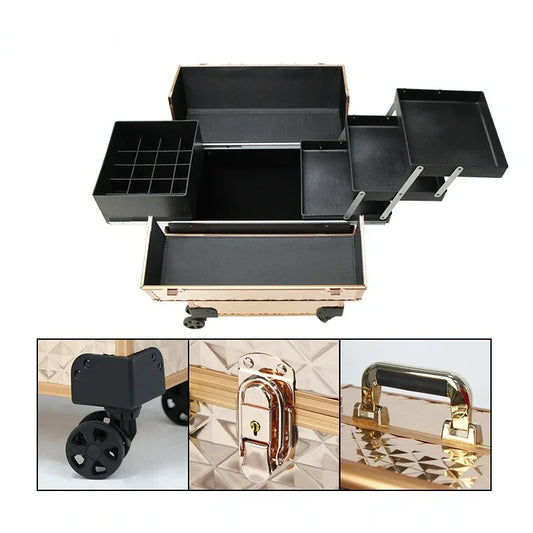 Luxury Rolling Makeup Trolley - Portable Professional Cosmetic Luggage with Wheels for Women, Manicure & Travel Use